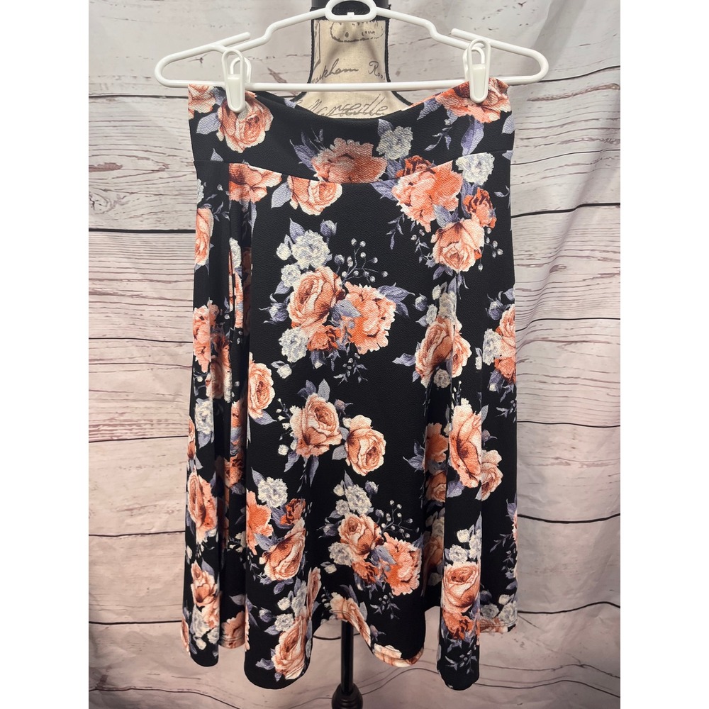 Agnes & Dora Womens Black Floral Skater Skirt Peach Rose A-Line Medium USA Made
